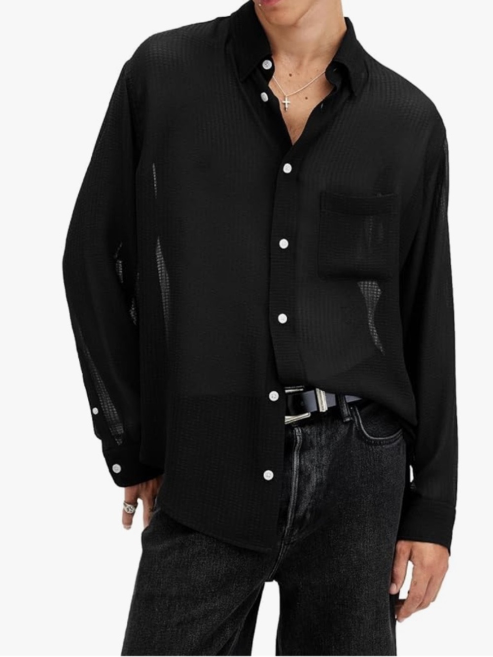 NEW AllSaints Mens Ando LS Shirt Jet Black XXL